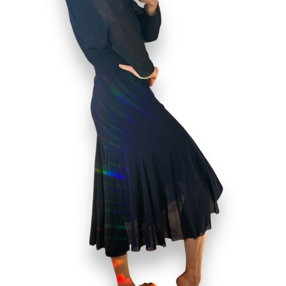 FUZZI by Jean Paul Gaultier Mesh Dress Long Sleeve MIDI Maxi Navy Blue SET sz S - Picture 4 of 16